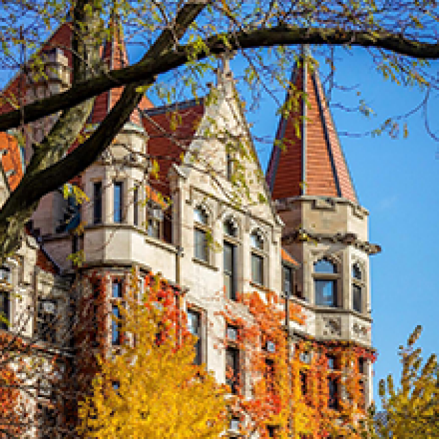 Building on campus in the fall