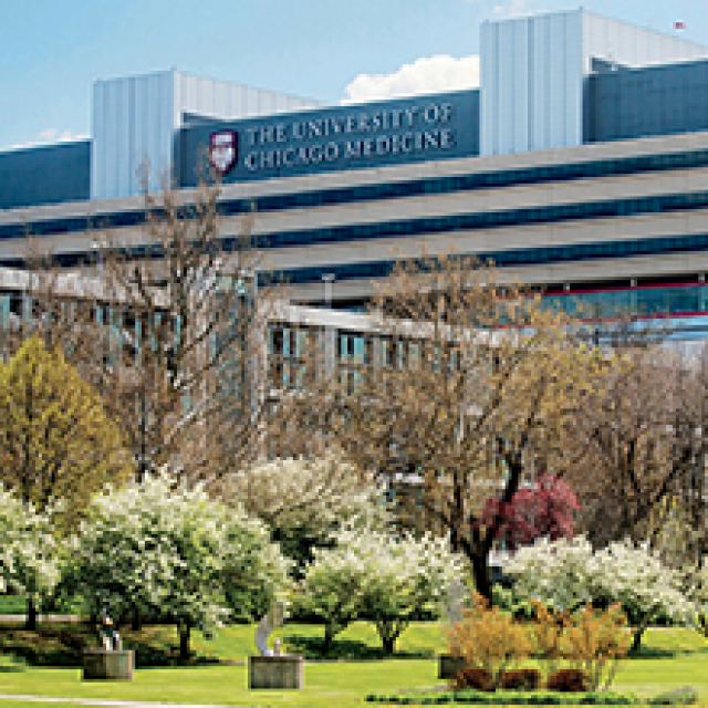 Facade of building reading University of Chicago Medicine